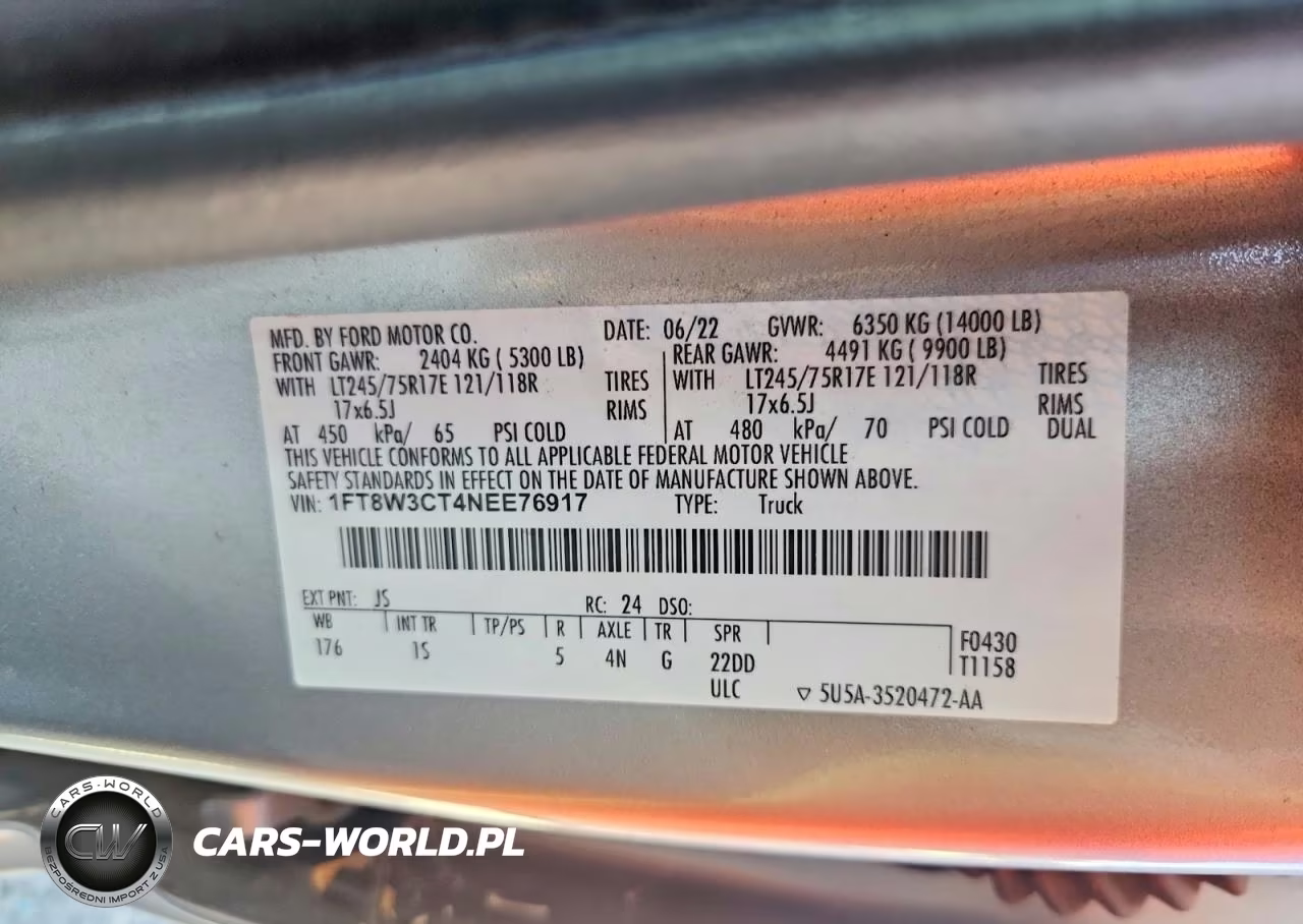 2022 Ford F350 Super Duty VIN:1FT8W3CT4NEE76917 - 12