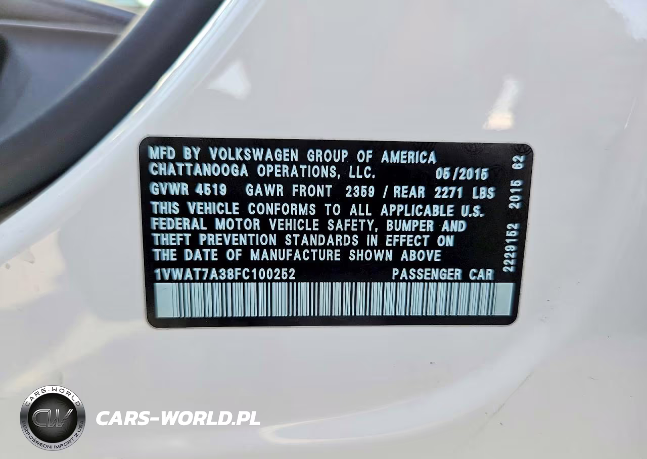 2015 Volkswagen Passat S VIN:1VWAT7A38FC100252 - 12