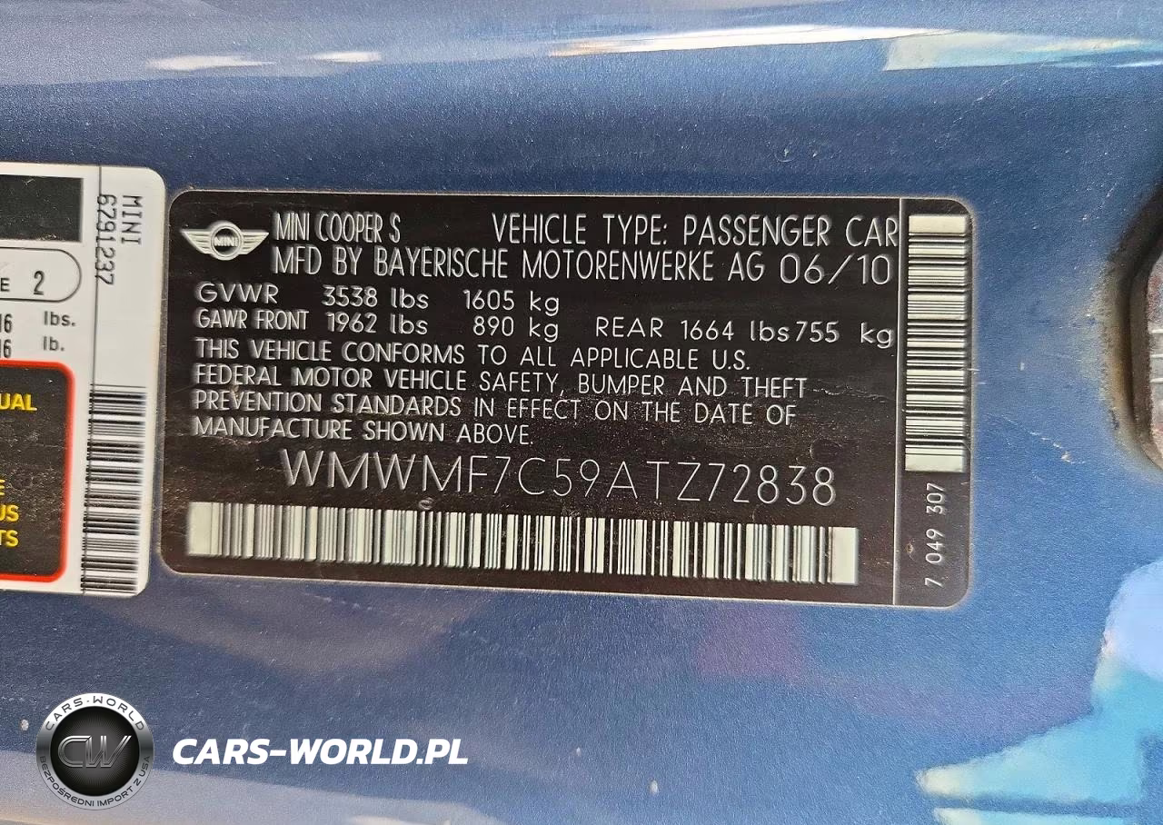2010 Mini Cooper S VIN:WMWMF7C59ATZ72838 - 12