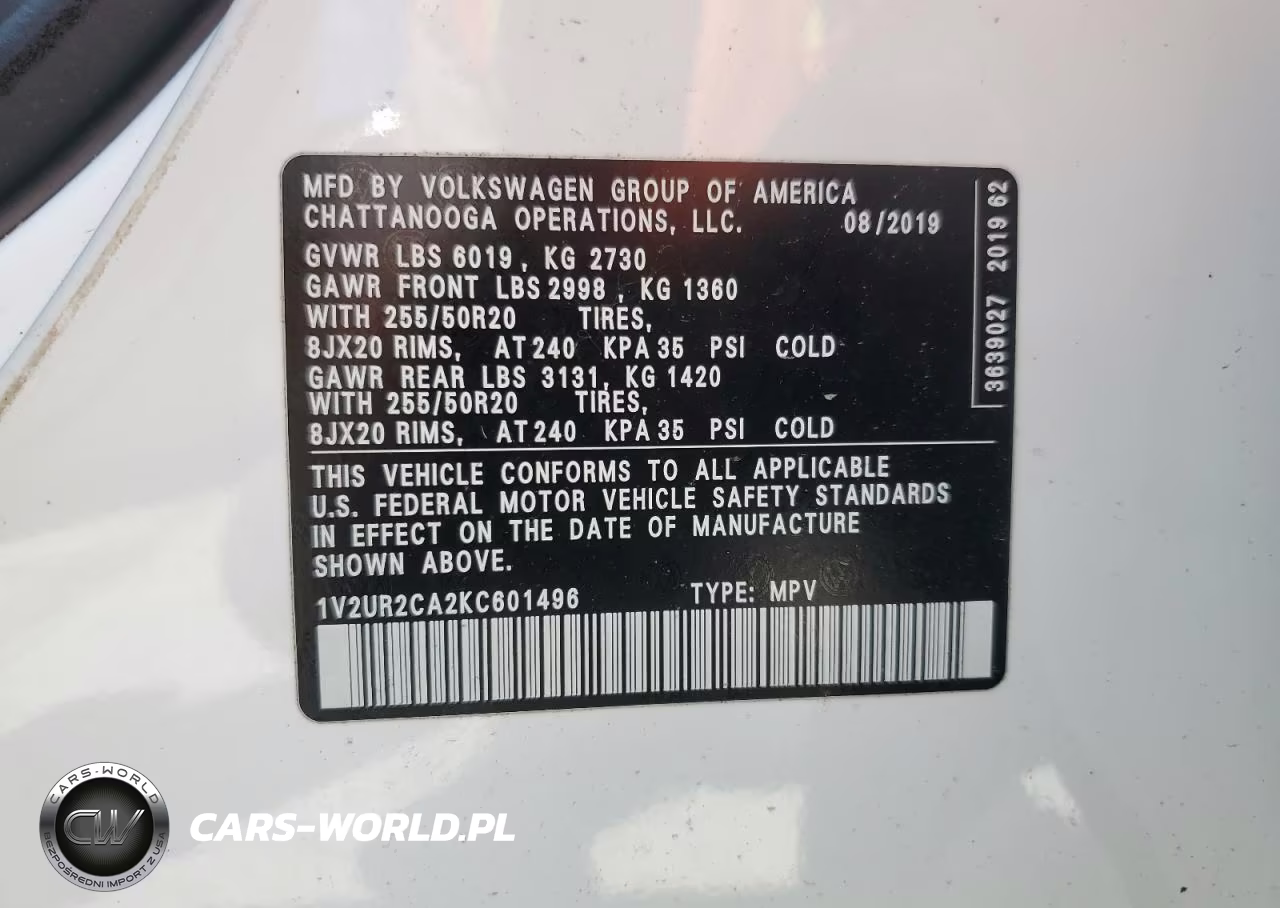 2019 Volkswagen Atlas Se VIN:1V2UR2CA2KC601496 - 13