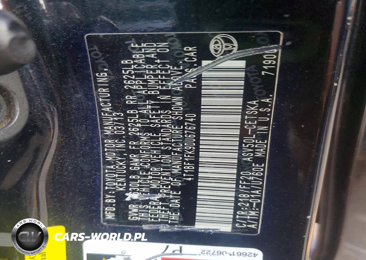 2013 Toyota Camry VIN:4T1BF1FK9DU676740 - 12