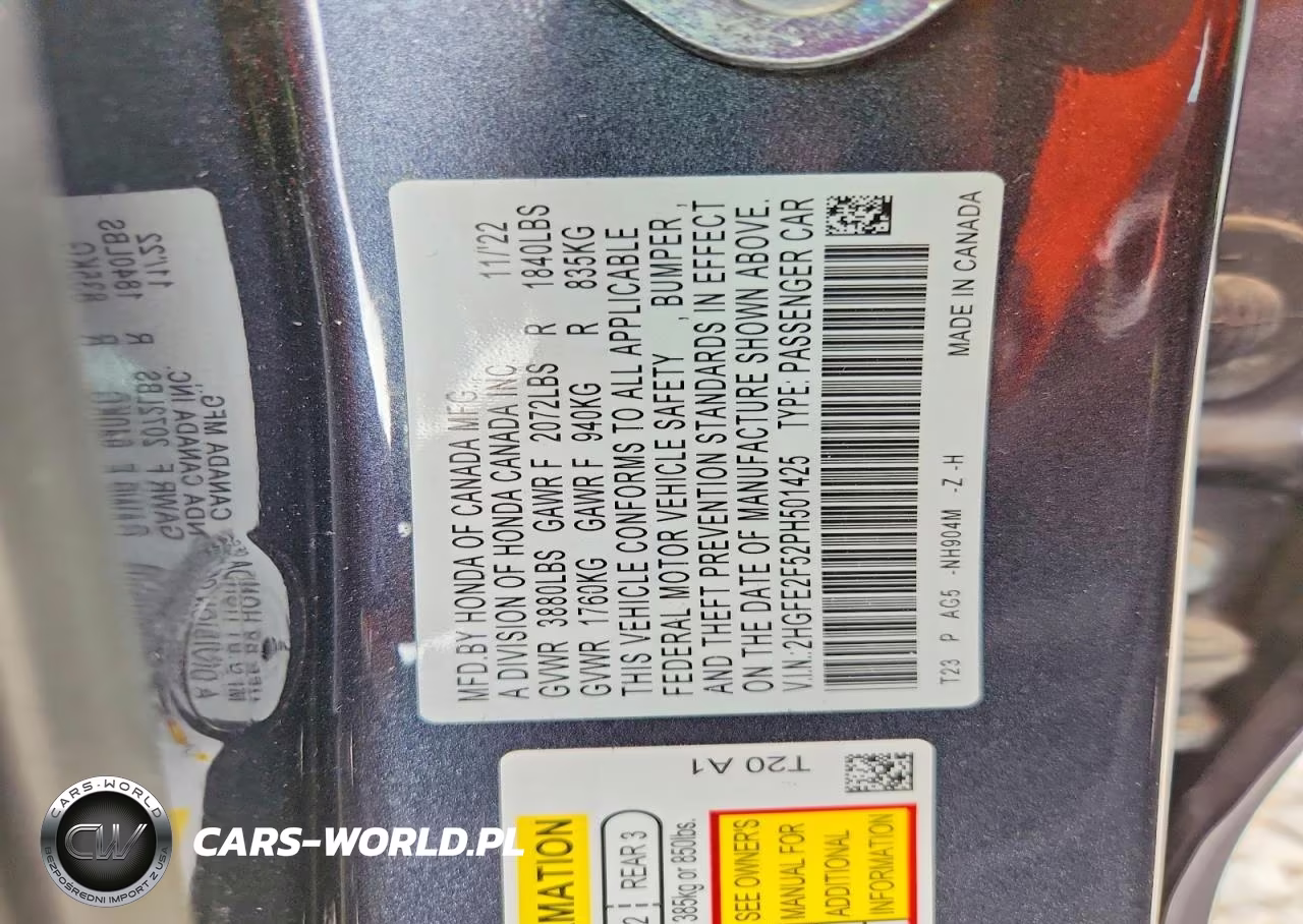2023 Honda Civic Sport VIN:2HGFE2F52PH501425 - 12