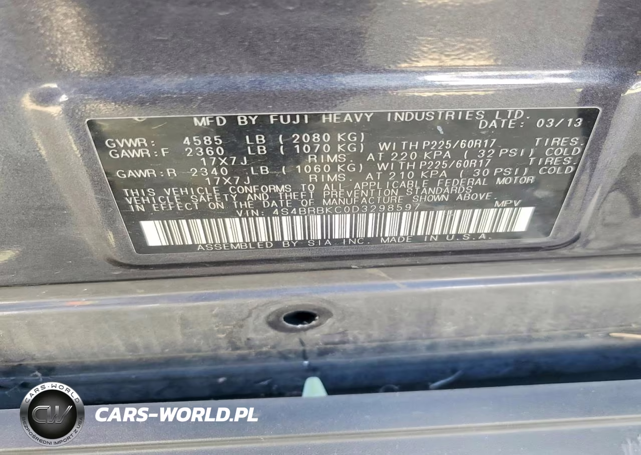 SUBARU OUTBACK 2. VIN:4S4BRBKC0D3298597 - 13