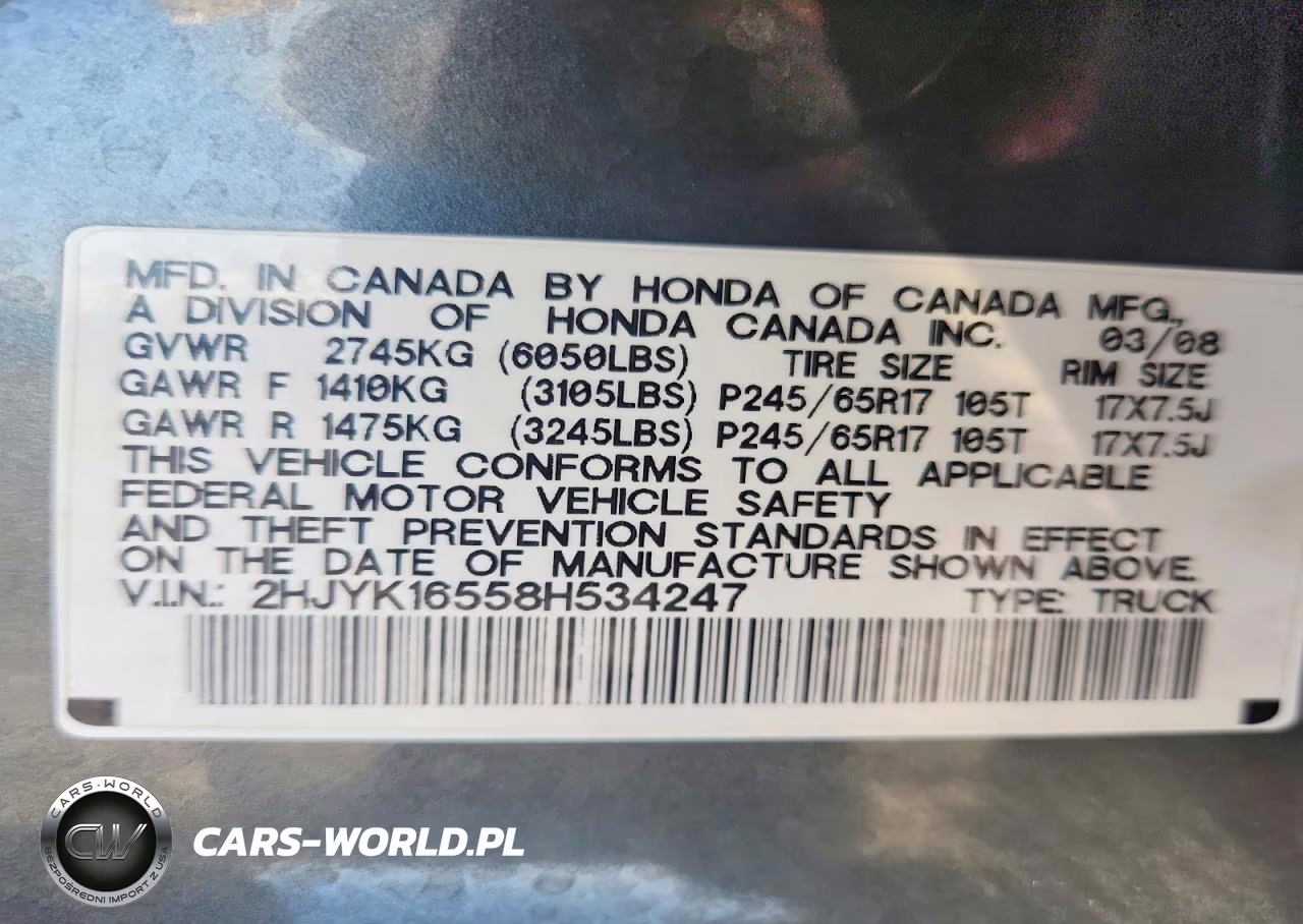 2008 Honda Ridgeline Rtl VIN:2HJYK16558H534247 - 12