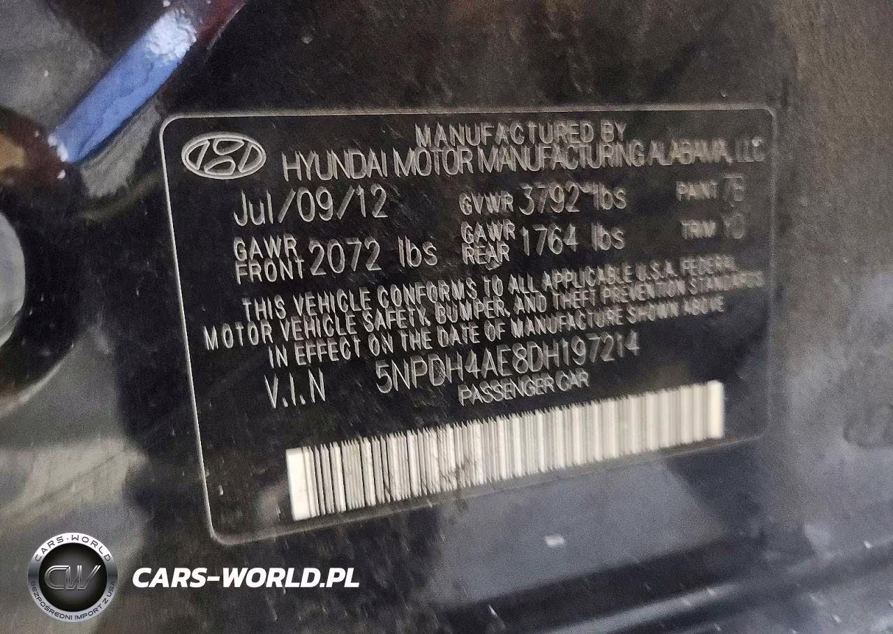 2013 Hyundai Elantra Limited VIN:5NPDH4AE8DH197214 - 12