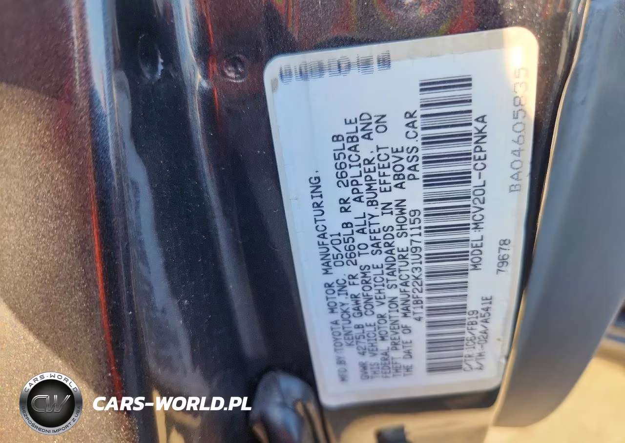 2001 Toyota Camry Le V6 VIN:4T1BF22K31U971159 - 12