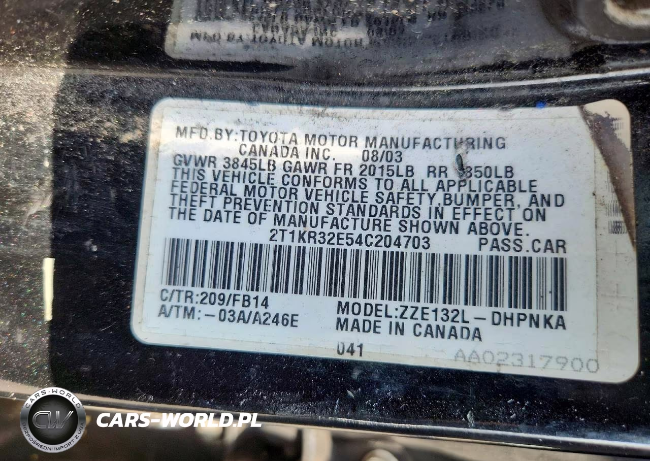2004 Toyota Matrix Xr VIN:2T1KR32E54C204703 - 12