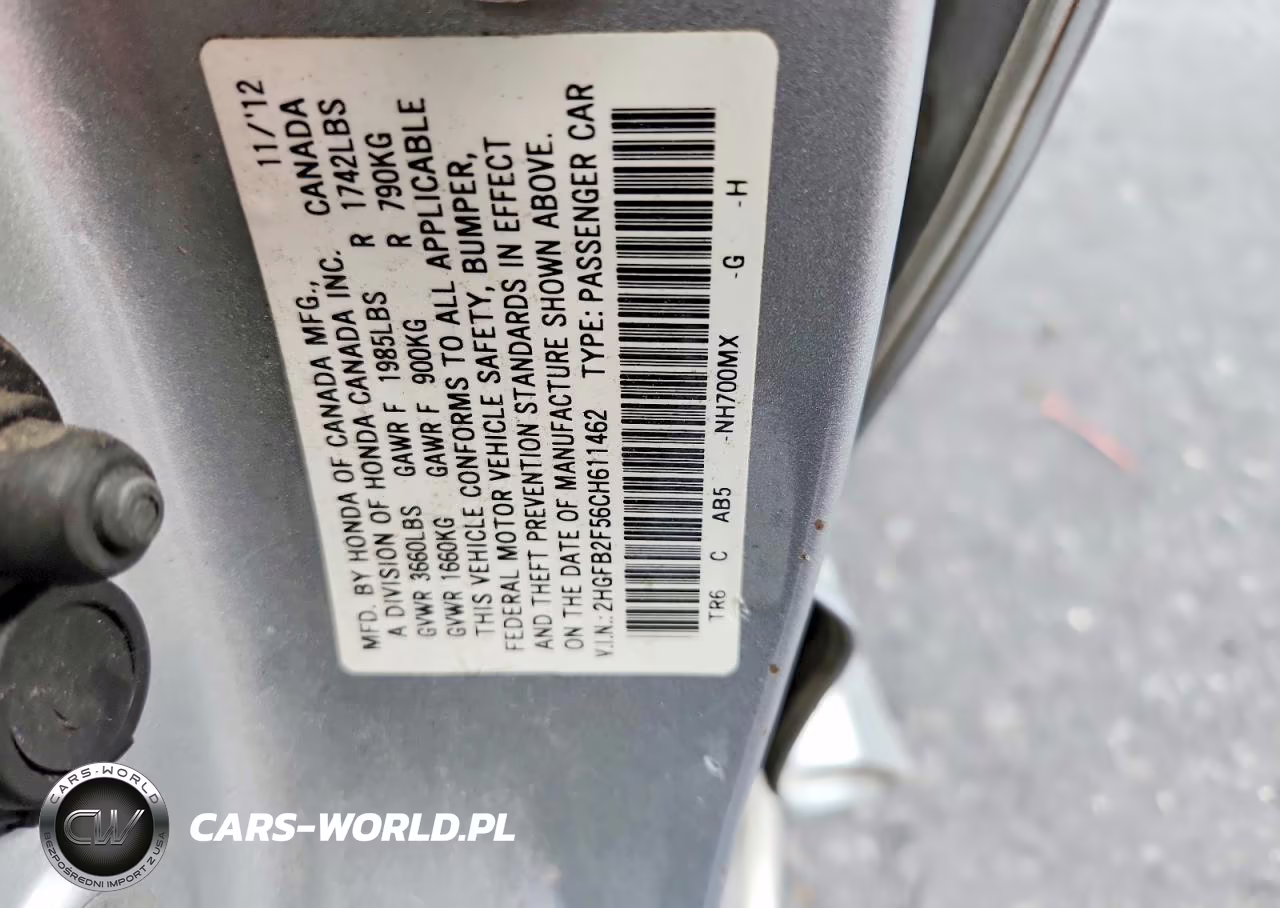 2012 Honda Civic Lx VIN:2HGFB2F56CH611462 - 12