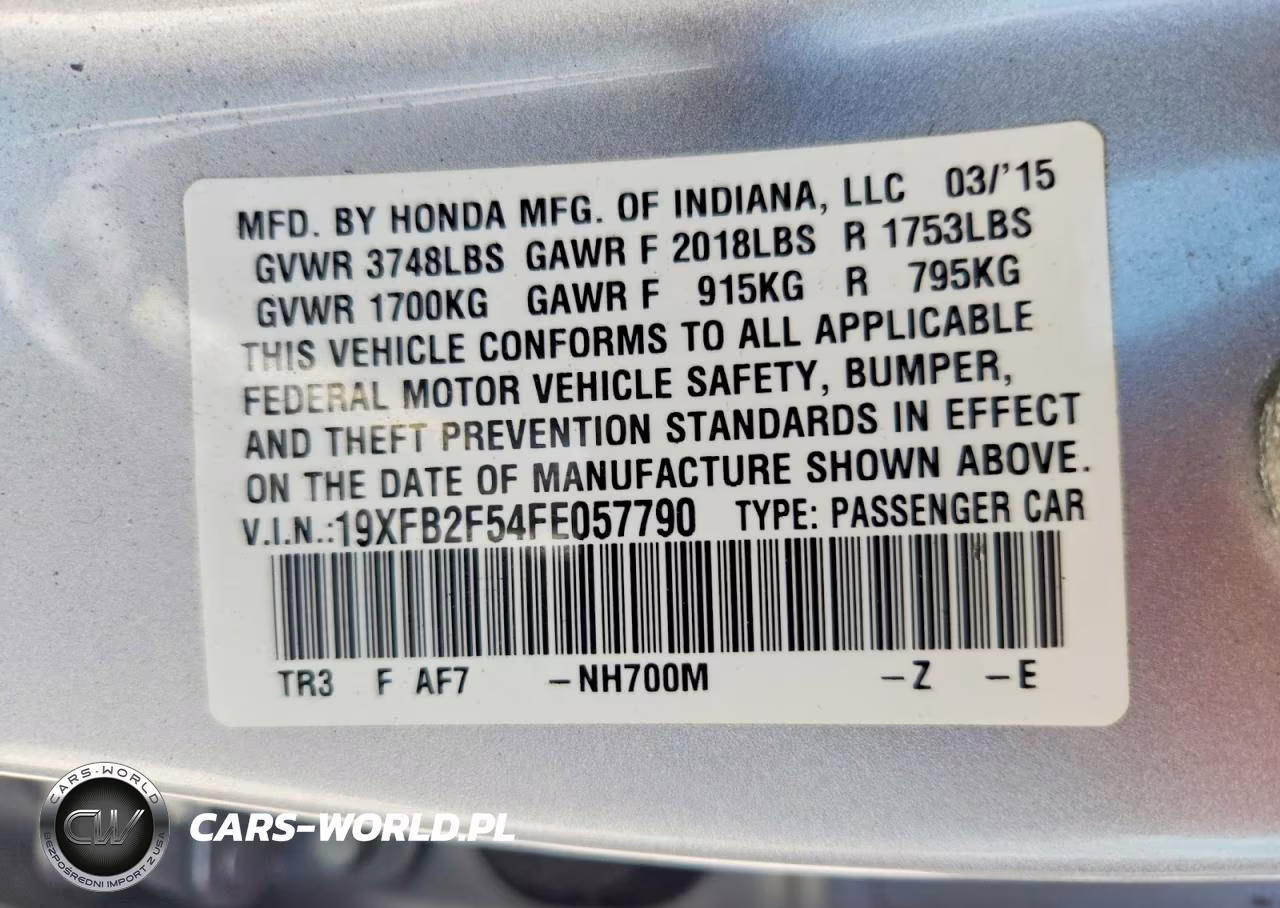 2015 Honda Civic Lx VIN:19XFB2F54FE057790 - 12