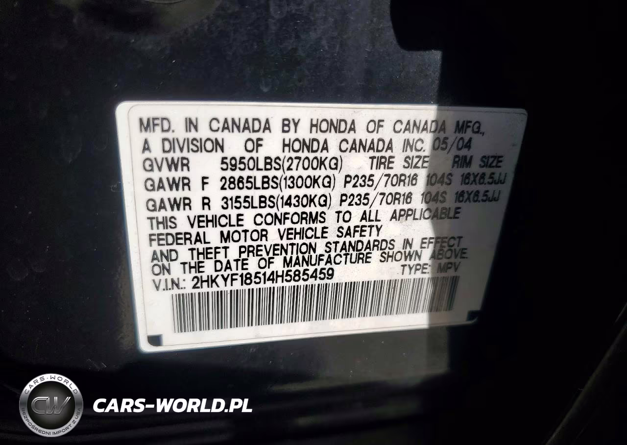 2004 Honda Pilot Exl VIN:2HKYF18514H585459 - 13