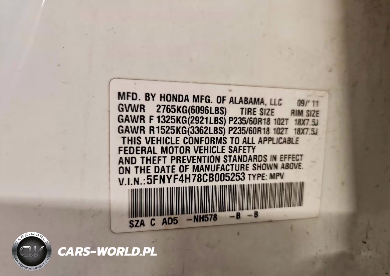 2012 Honda Pilot Exln VIN:5FNYF4H78CB005253 - 13