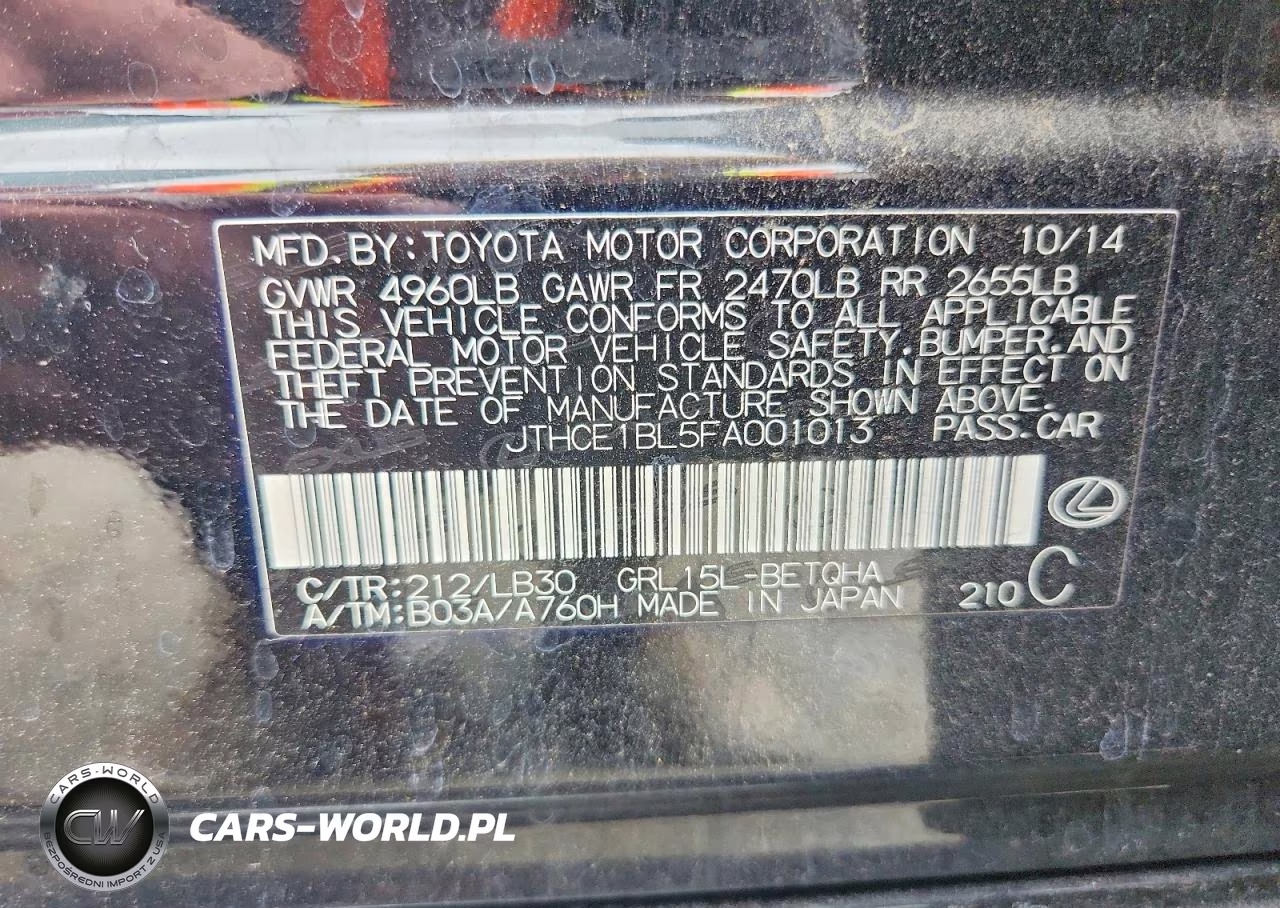 2015 Lexus Gs 350 VIN:JTHCE1BL5FA001013 - 12