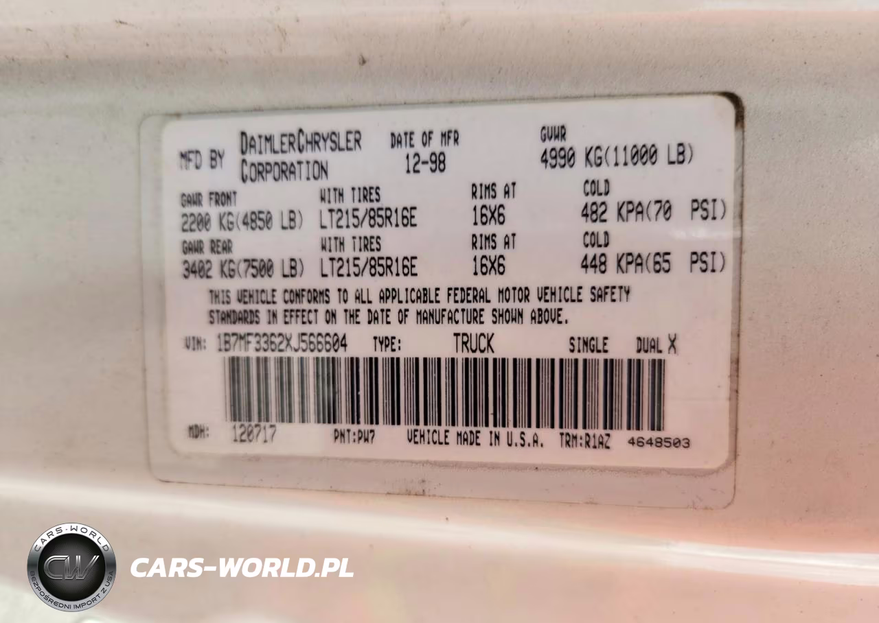 1999 Dodge Ram 3500 VIN:1B7MF3362XJ566604 - 12
