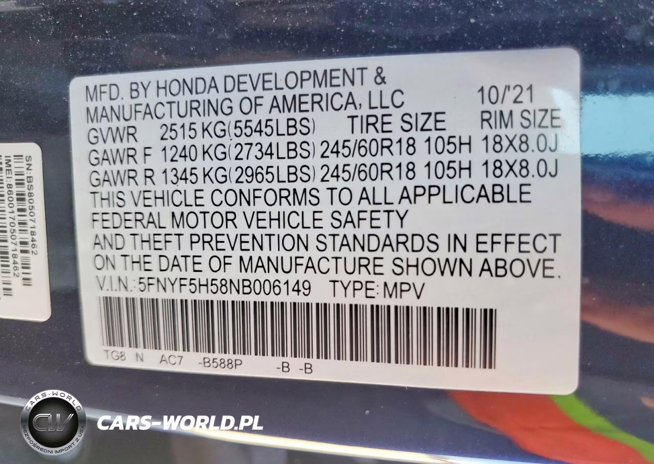 2022 Honda Pilot Exl VIN:5FNYF5H58NB006149 - 14