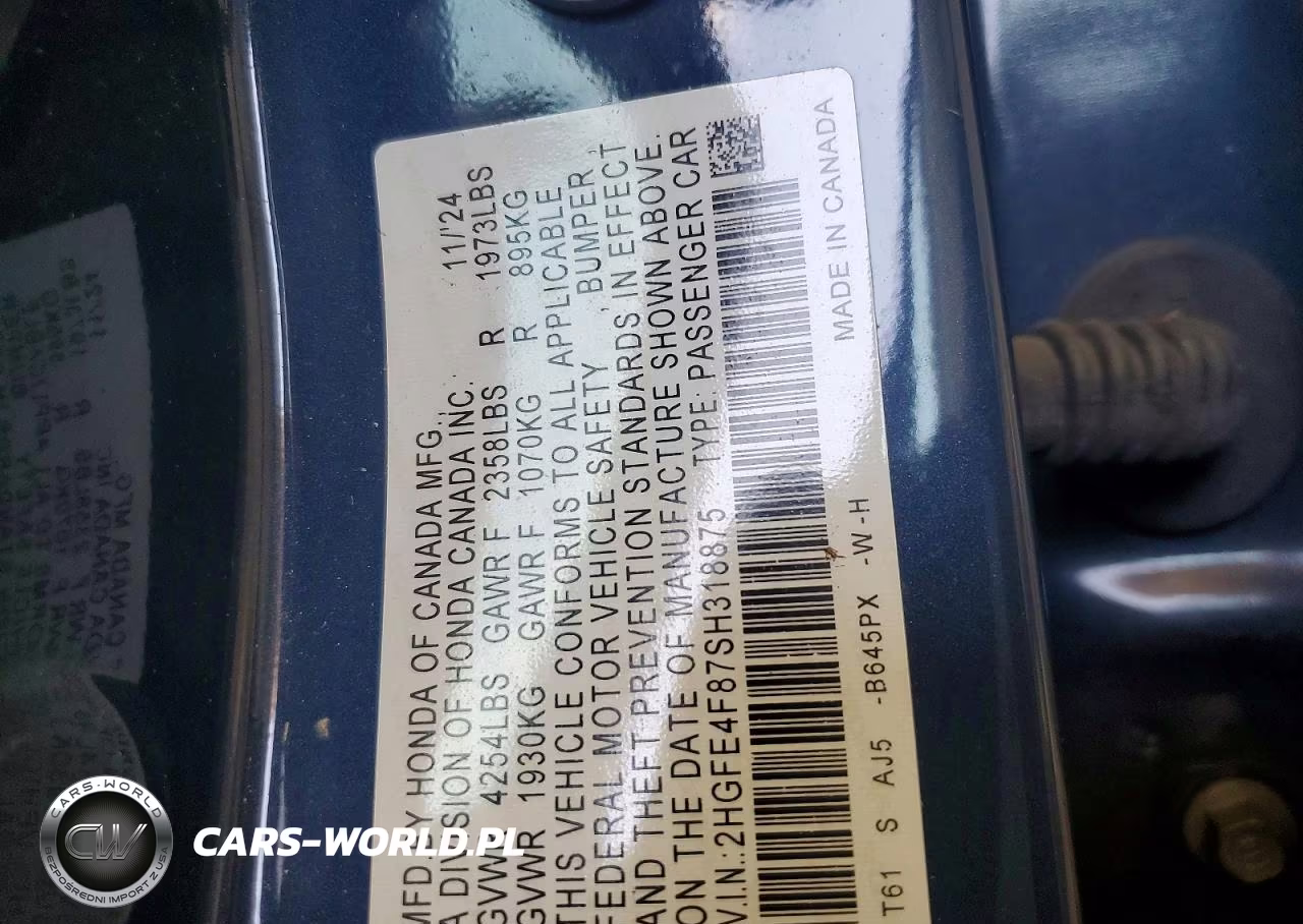2025 Honda Civic Sport VIN:2HGFE4F87SH318875 - 12