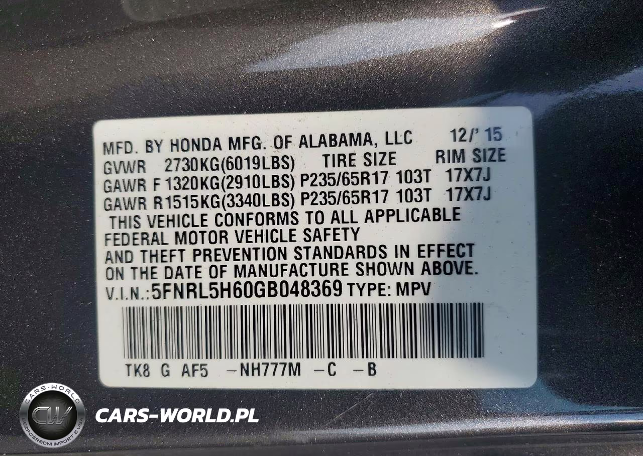 2016 Honda Odyssey Exl VIN:5FNRL5H60GB048369 - 13