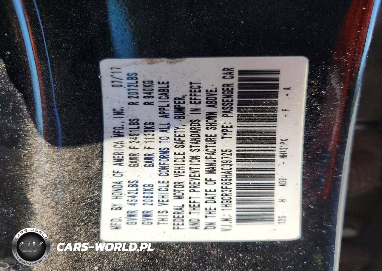 2017 Honda Accord Exl VIN:1HGCR3F85HA039725 - 12