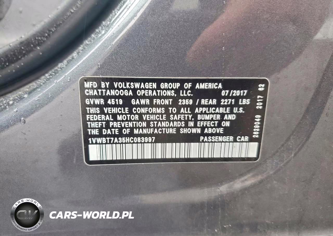 2017 Volkswagen Passat Se VIN:1VWBT7A35HC083997 - 12