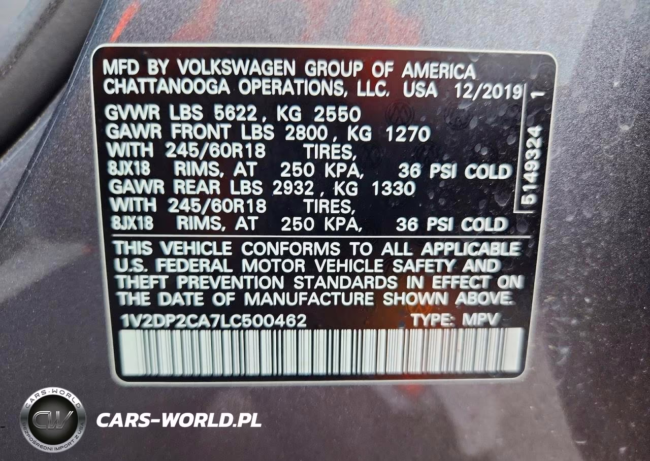 2020 Volkswagen Atlas Se VIN:1V2DP2CA7LC500462 - 12