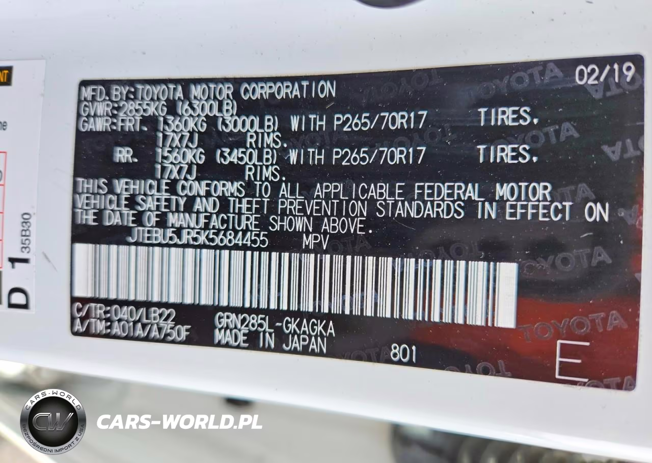 2019 Toyota 4Runner Sr5 Premium VIN:JTEBU5JR5K5684455 - 13