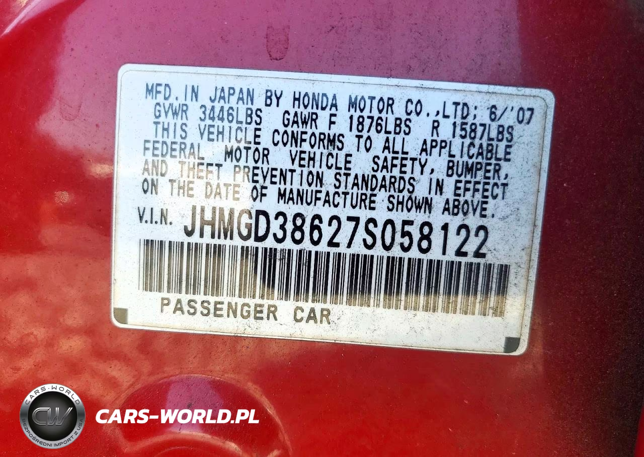 2007 Honda Fit S VIN:JHMGD38627S058122 - 12