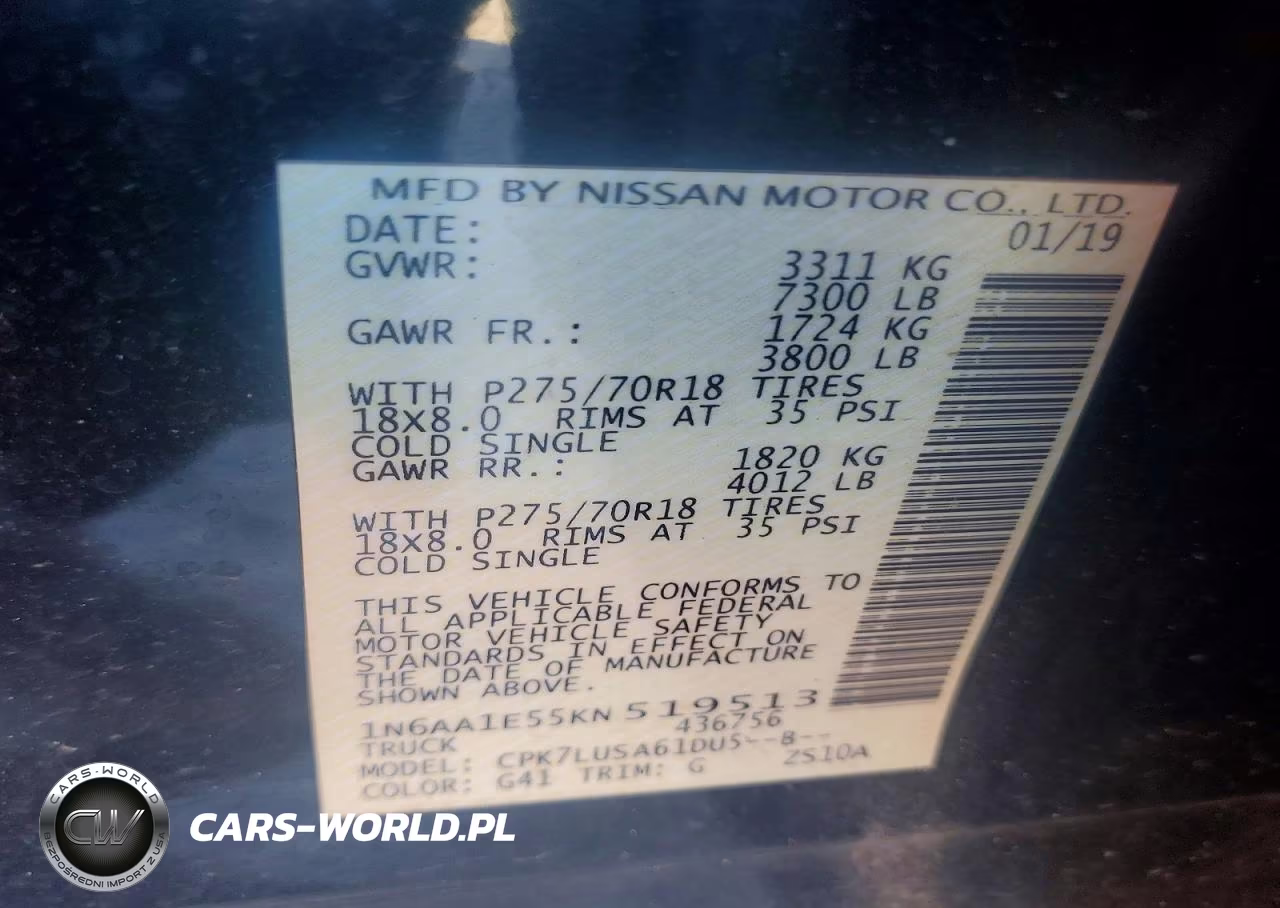 2019 Nissan Titan Pro-4X VIN:1N6AA1E55KN519513 - 13