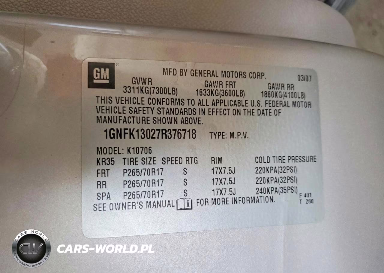 2007 Chevrolet Tahoe K1500 VIN:1GNFK13027R376718 - 12