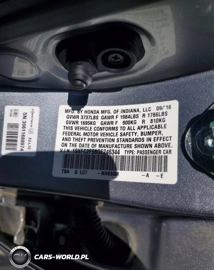 2016 Honda Civic Lx VIN:19XFC2F58GE246344 - 12