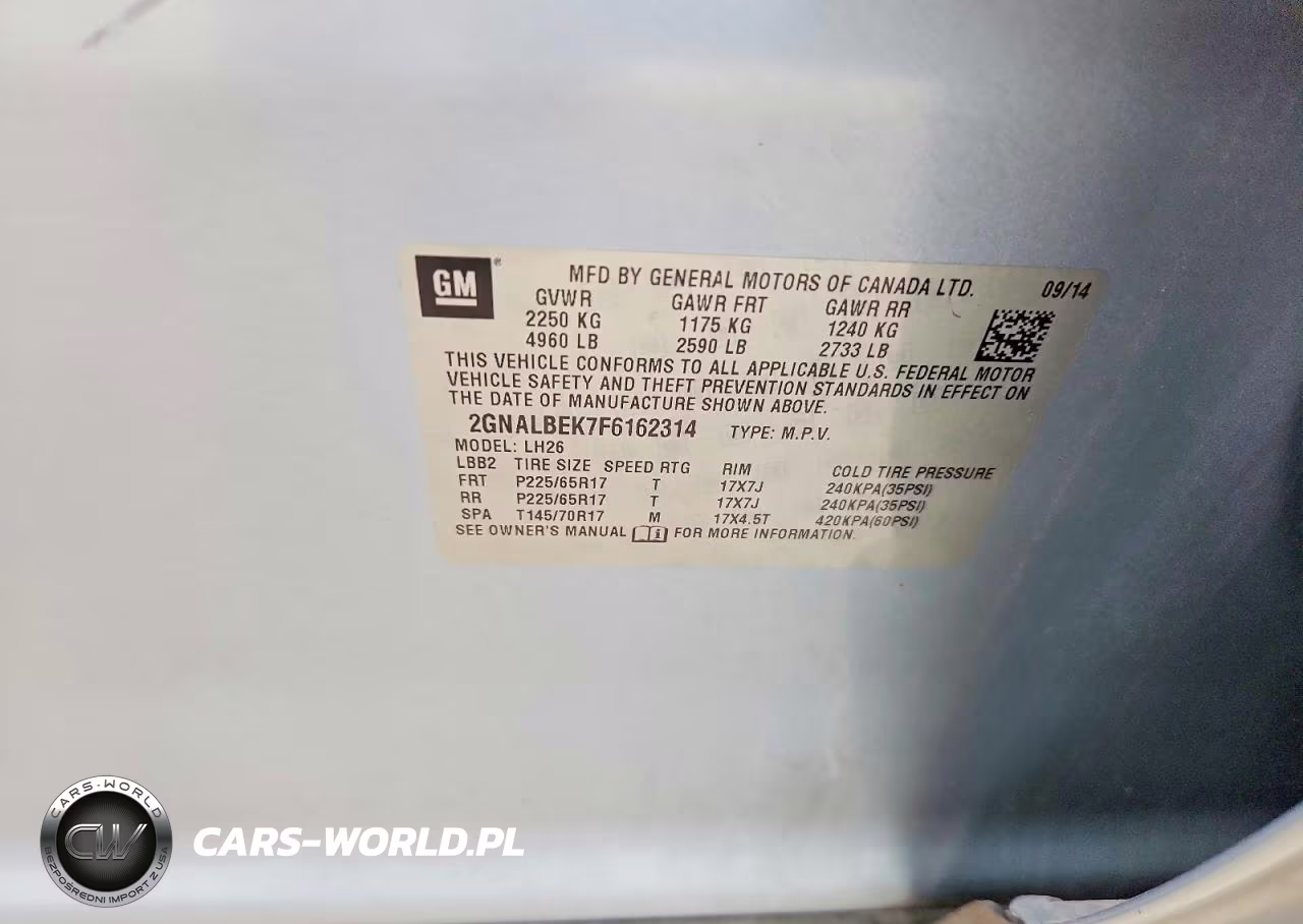 2015 Chevrolet Equinox Lt VIN:2GNALBEK7F6162314 - 13