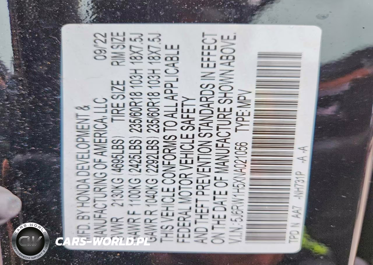 2022 Honda Cr-V Ex VIN:5J6RW1H5XNA021056 - 14