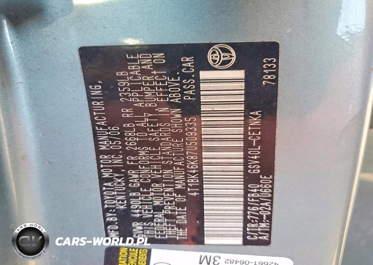2007 Toyota Camry Le V6 VIN:4T1BK46K87U509335 - 12