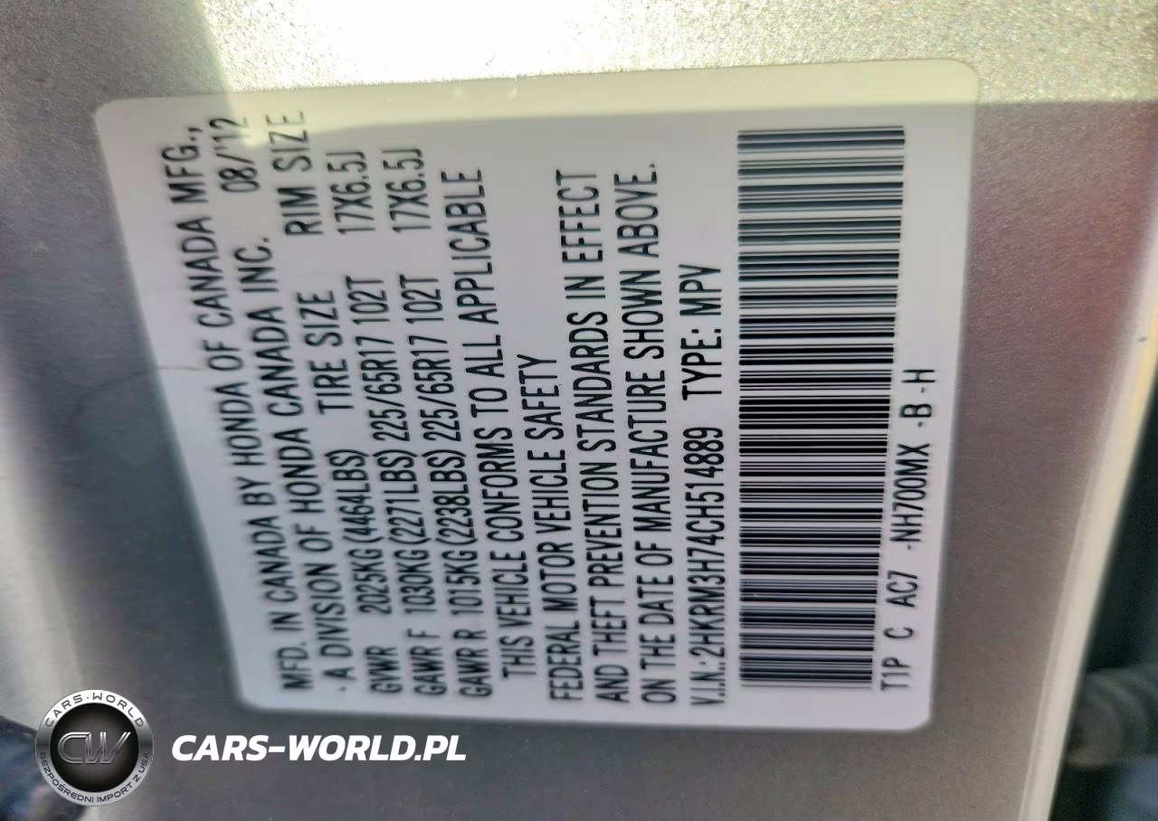 2012 Honda Cr-V Exl VIN:2HKRM3H74CH514889 - 13