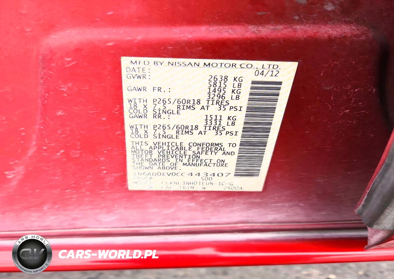 2012 Nissan Frontier S VIN:1N6AD0EV0CC443407 - 12