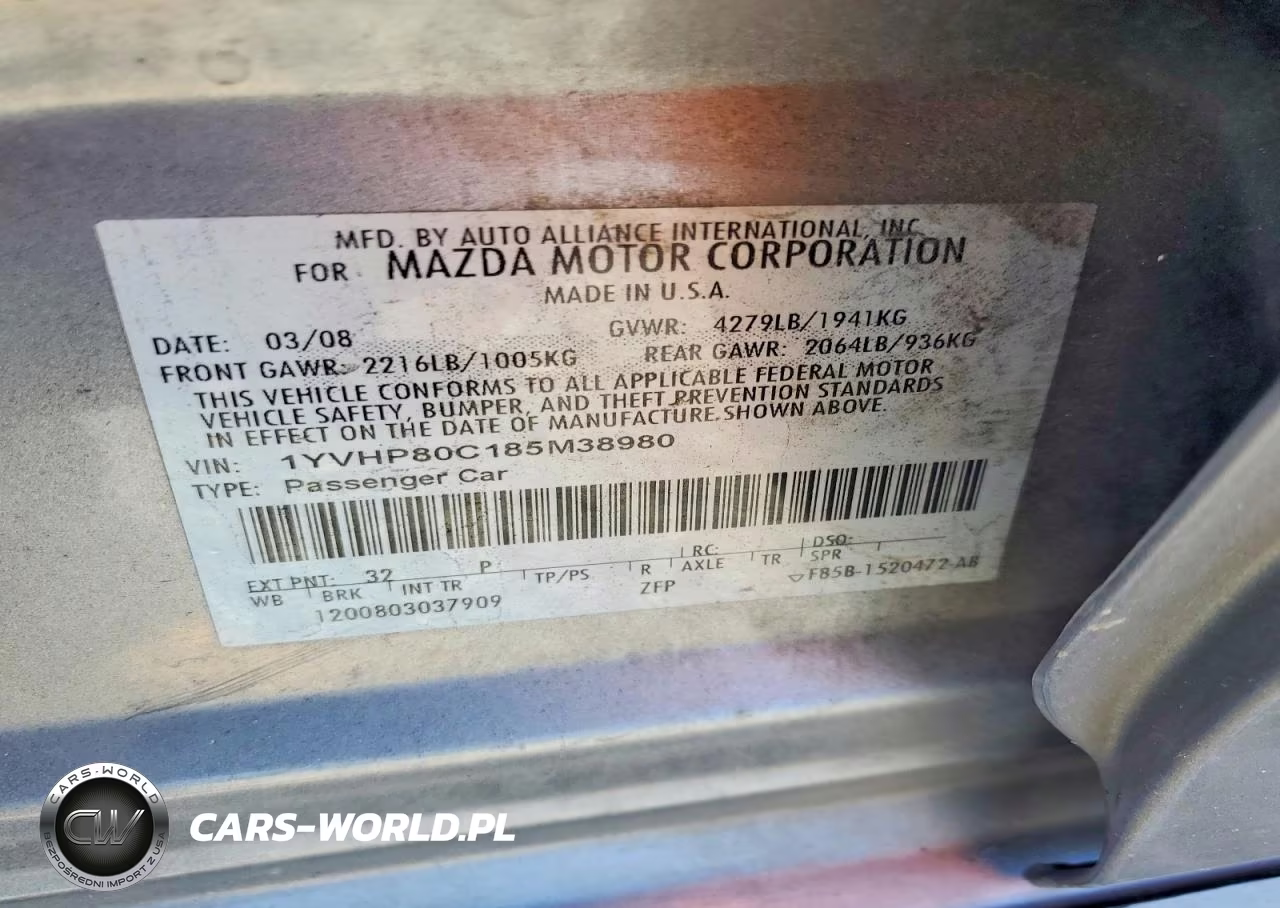 2008 Mazda 6 I VIN:1YVHP80C185M38980 - 12