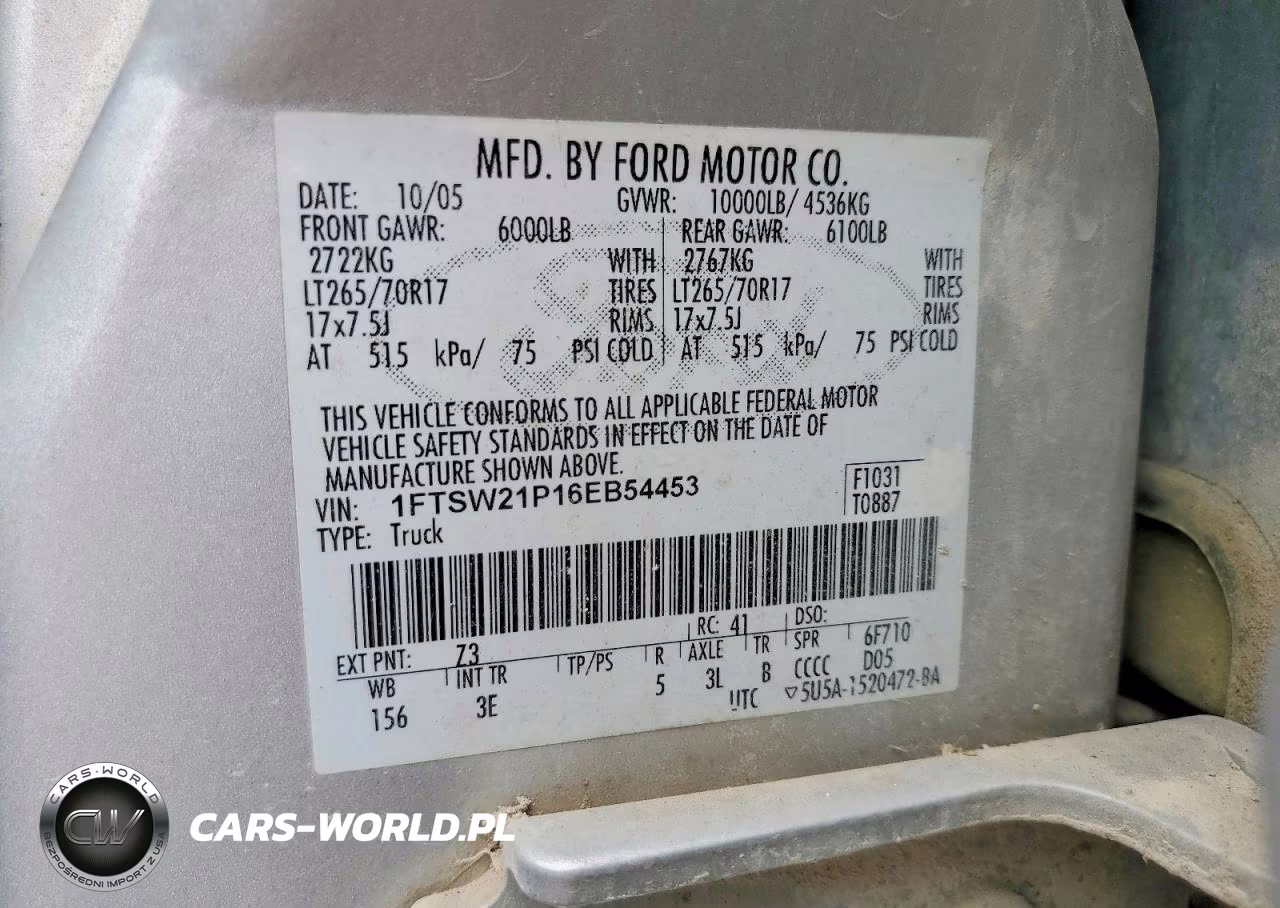2006 Ford F250 Super Duty VIN:1FTSW21P16EB54453 - 12