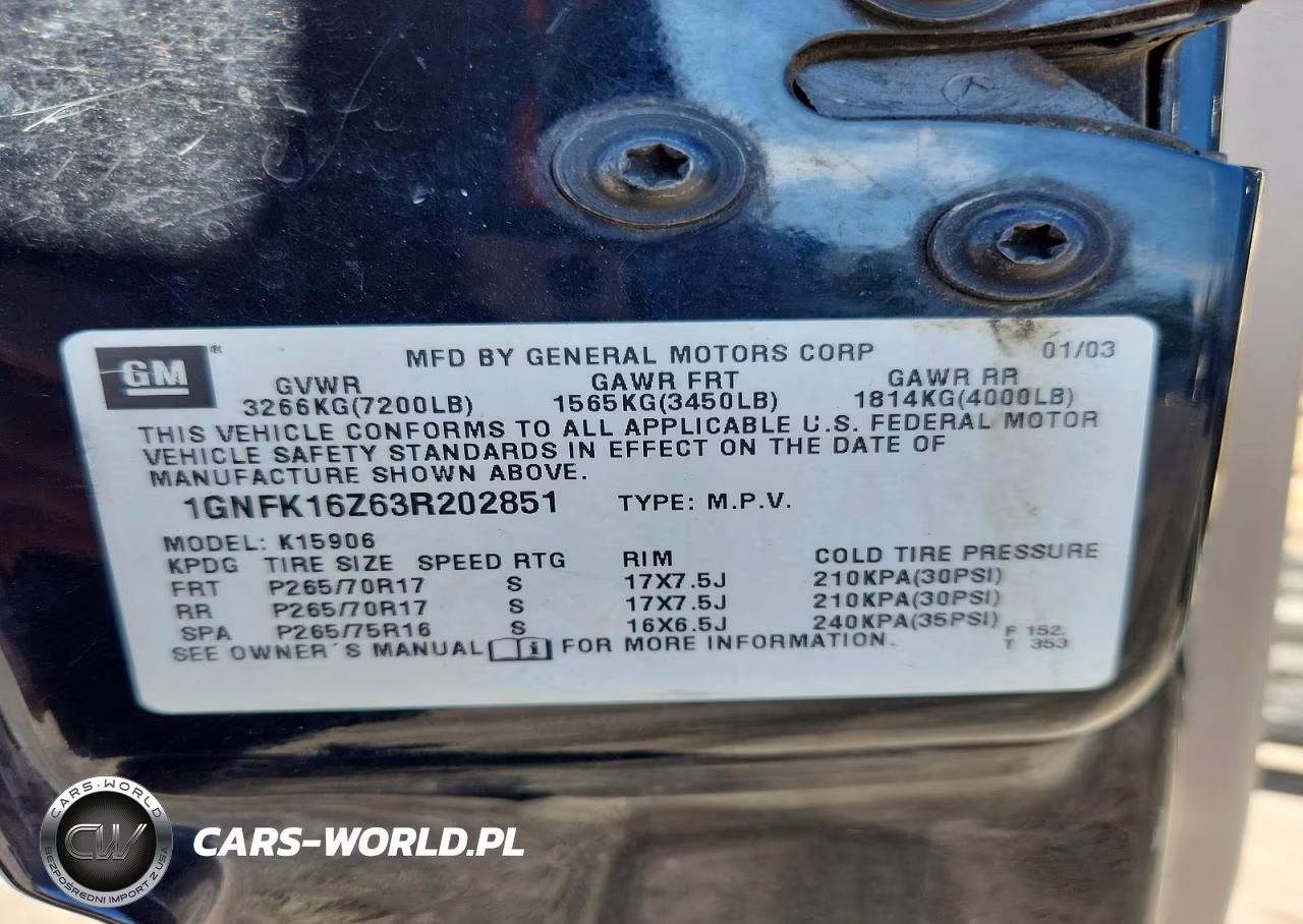 2003 Chevrolet Suburban K1500 VIN:1GNFK16Z63R202851 - 13