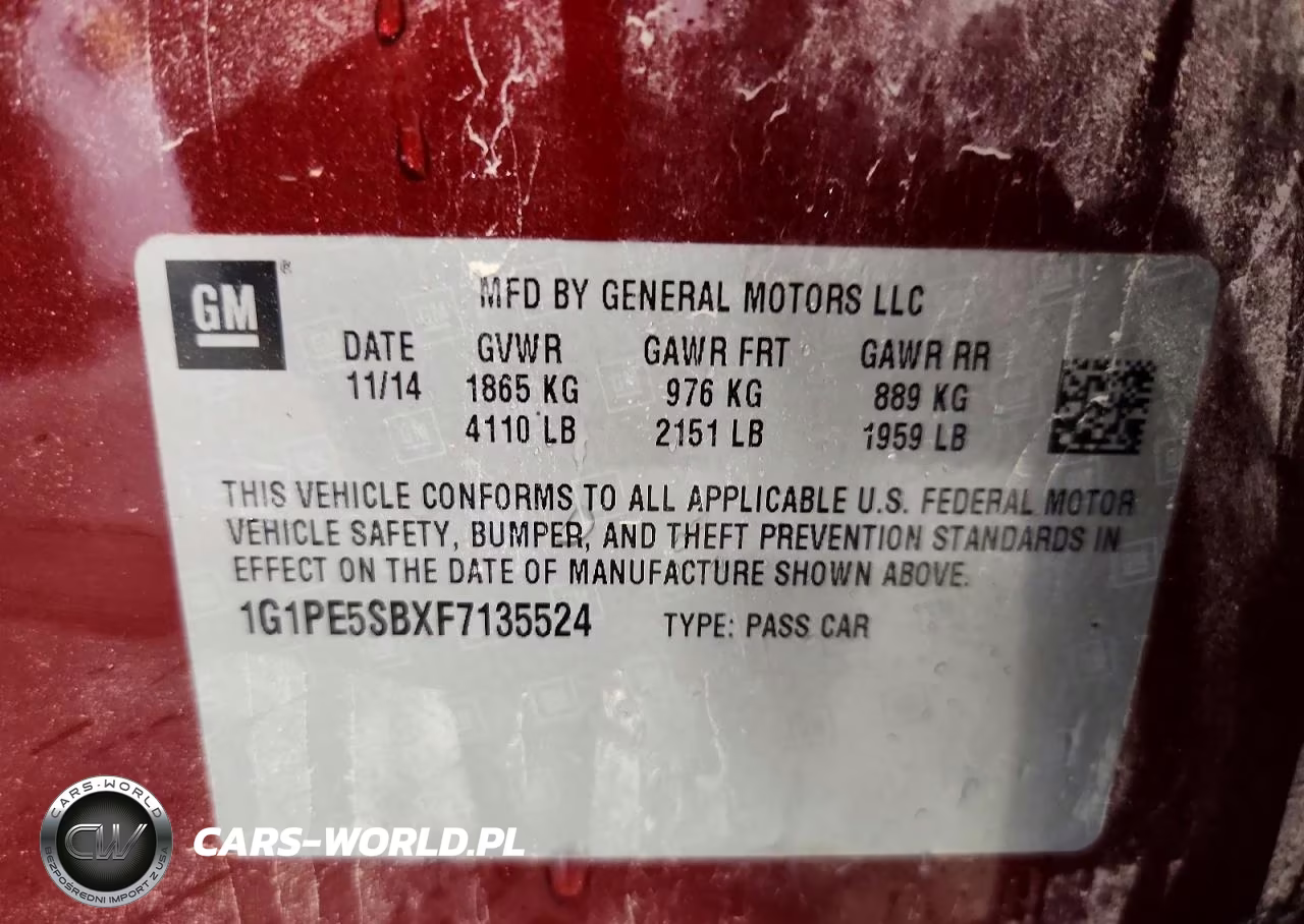 2015 Chevrolet Cruze Lt VIN:1G1PE5SBXF7135524 - 12