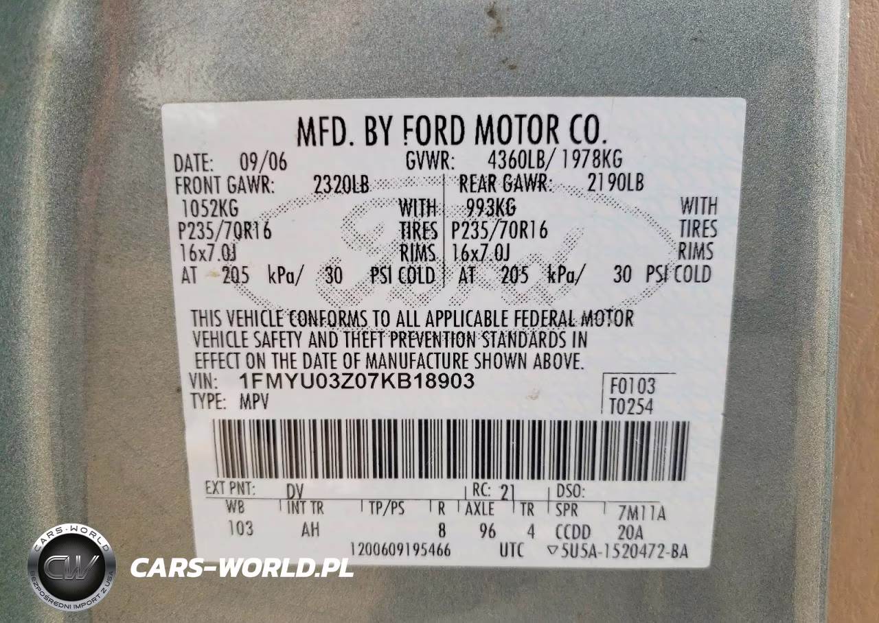 2007 Ford Escape Xlt VIN:1FMYU03Z07KB18903 - 13