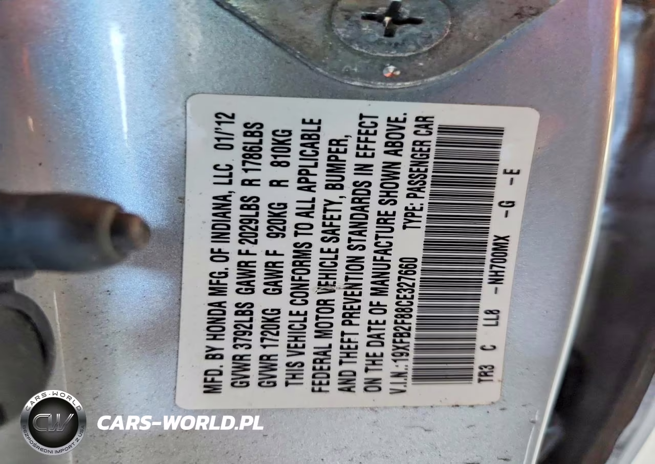 2012 Honda Civic Ex VIN:19XFB2F88CE327660 - 12