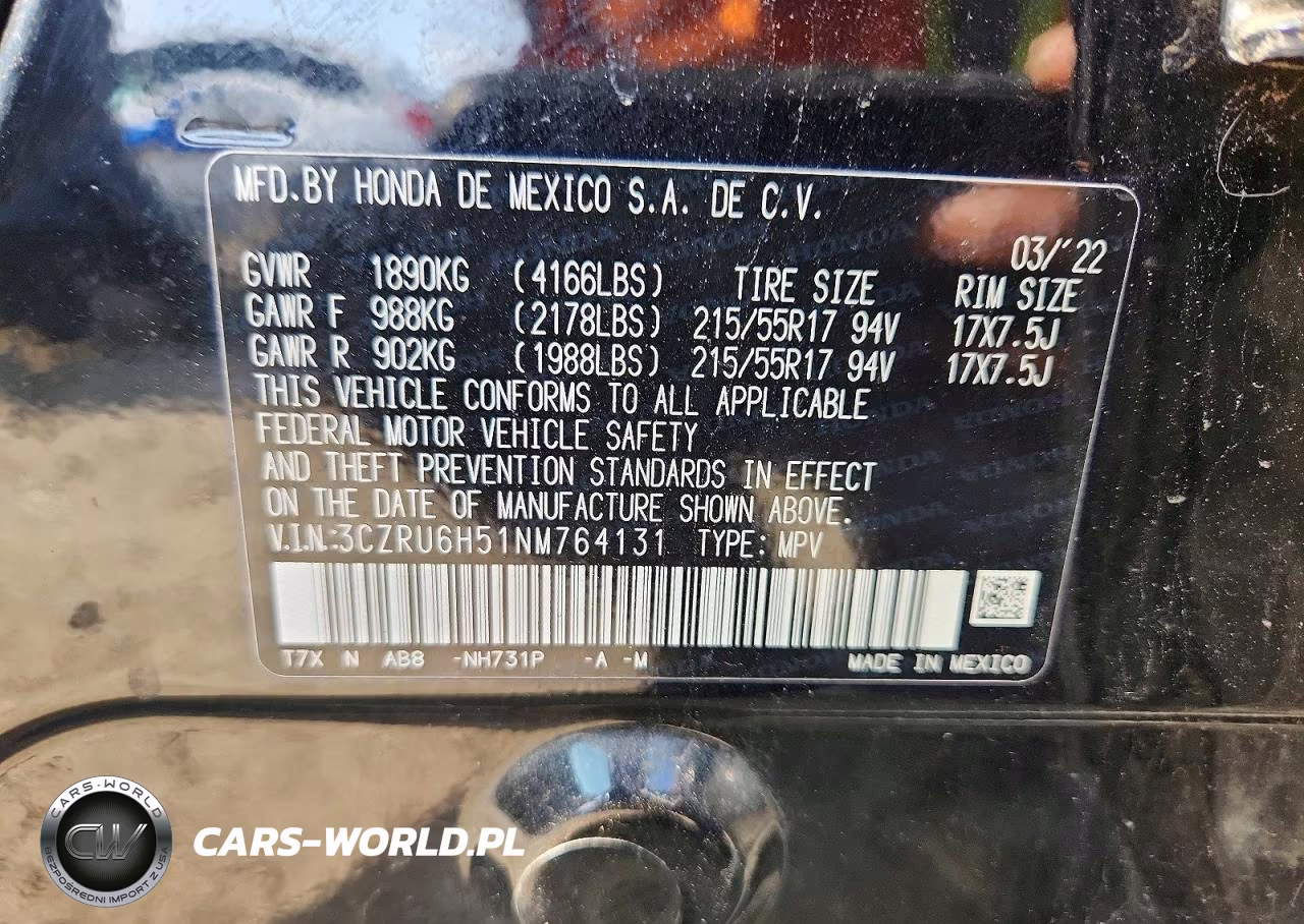 2022 Honda Hr-V Ex VIN:3CZRU6H51NM764131 - 14