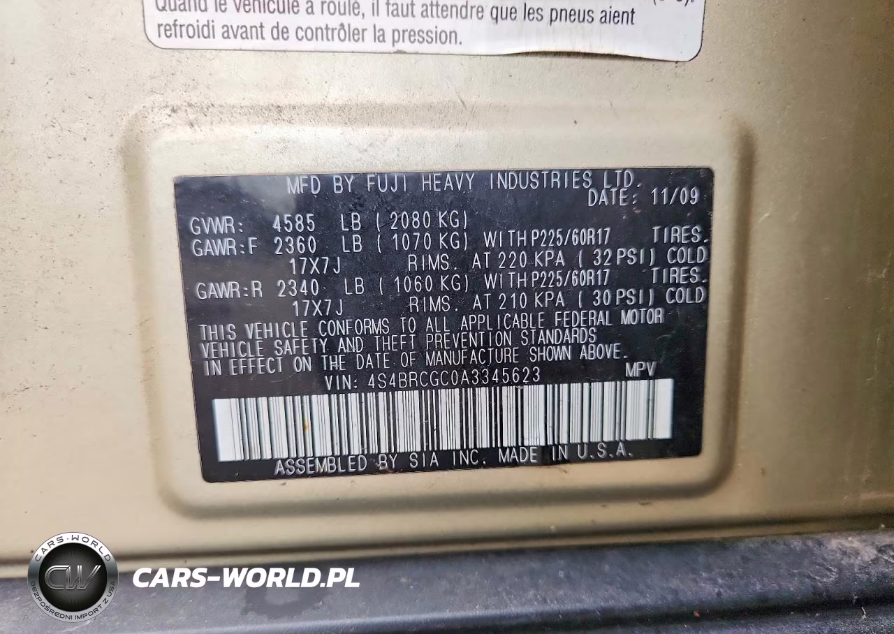 2010 Subaru Outback 2.5I Premium VIN:4S4BRCGC0A3345623 - 12