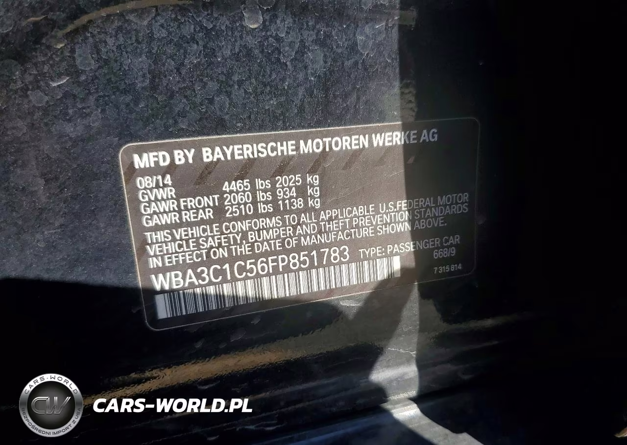 2015 BMW 328 I Sulev VIN:WBA3C1C56FP851783 - 12