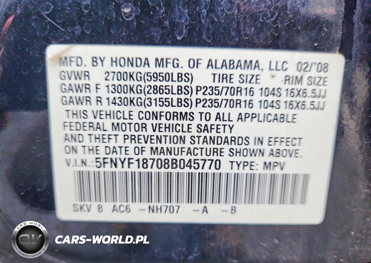 2008 Honda Pilot Exl VIN:5FNYF18708B045770 - 13