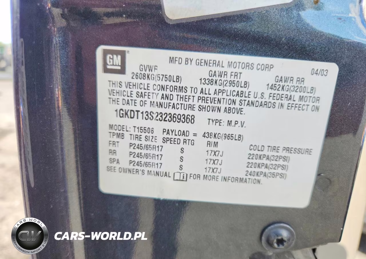 2003 GMC Envoy VIN:1GKDT13S232369368 - 13