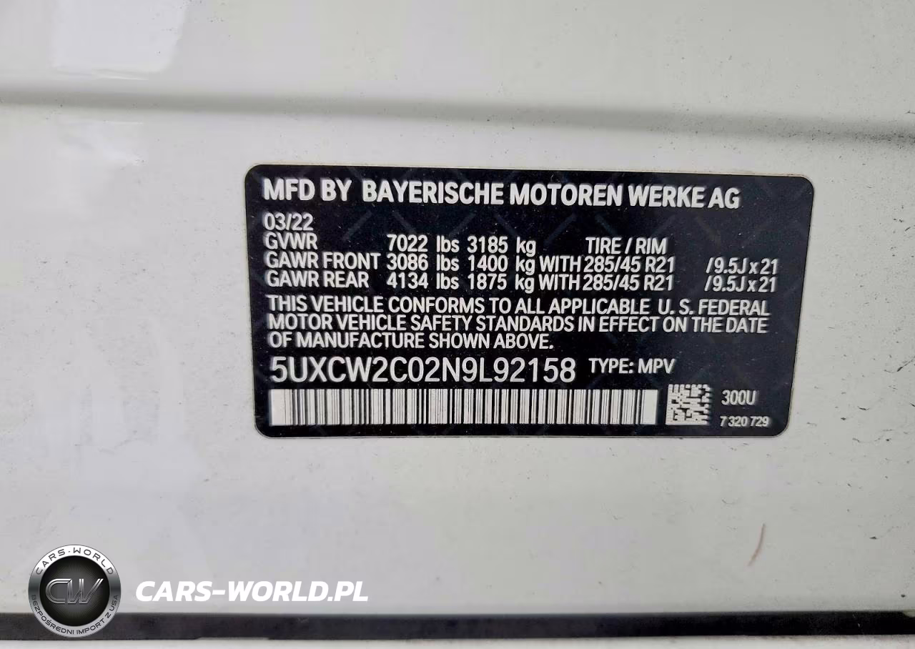2022 BMW X7 VIN:5UXCW2C02N9L92158 - 14