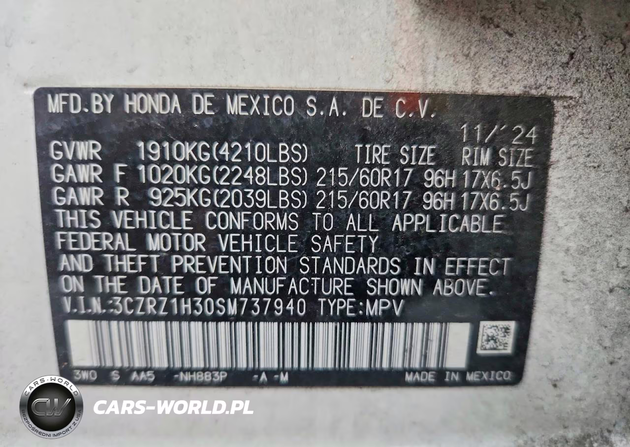 2025 Honda Hr-V Lx VIN:3CZRZ1H30SM737940 - 12