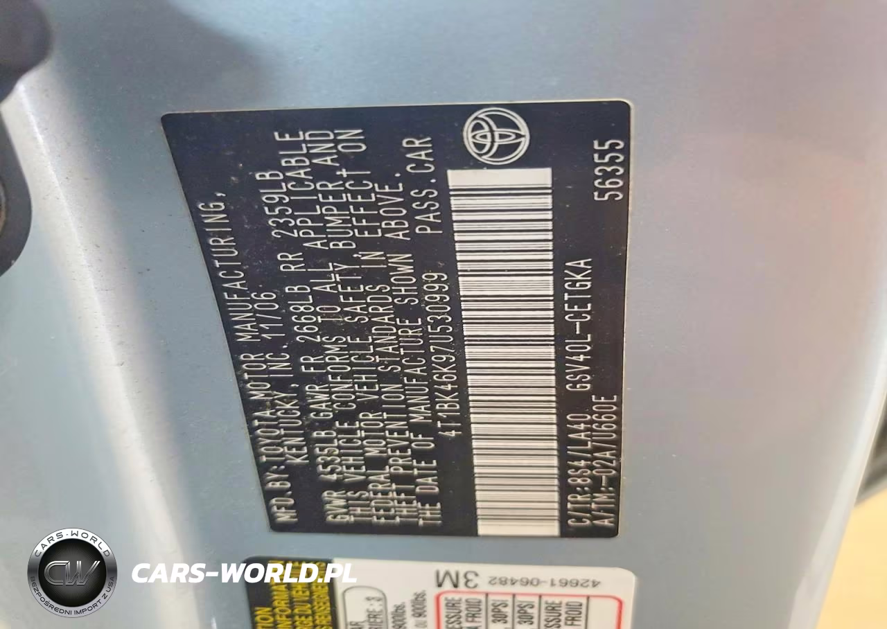 2007 Toyota Camry Xle V6 VIN:4T1BK46K97U530999 - 12