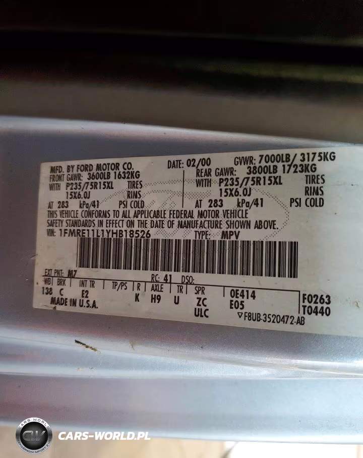 2000 Ford E350 Vans Econoline VIN:1FMRE11L1YHB18526 - 13