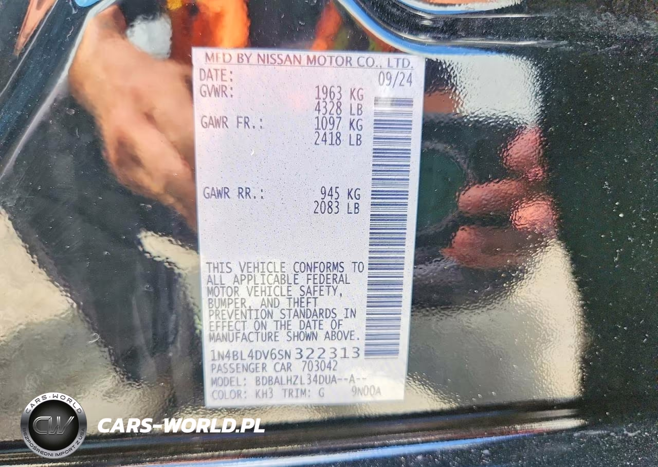 2025 Nissan Altima Sv VIN:1N4BL4DV6SN322313 - 12