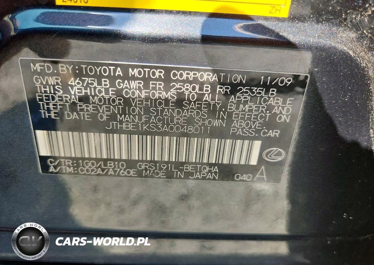 2010 Lexus Gs 350 VIN:JTHBE1KS3A0048011 - 12